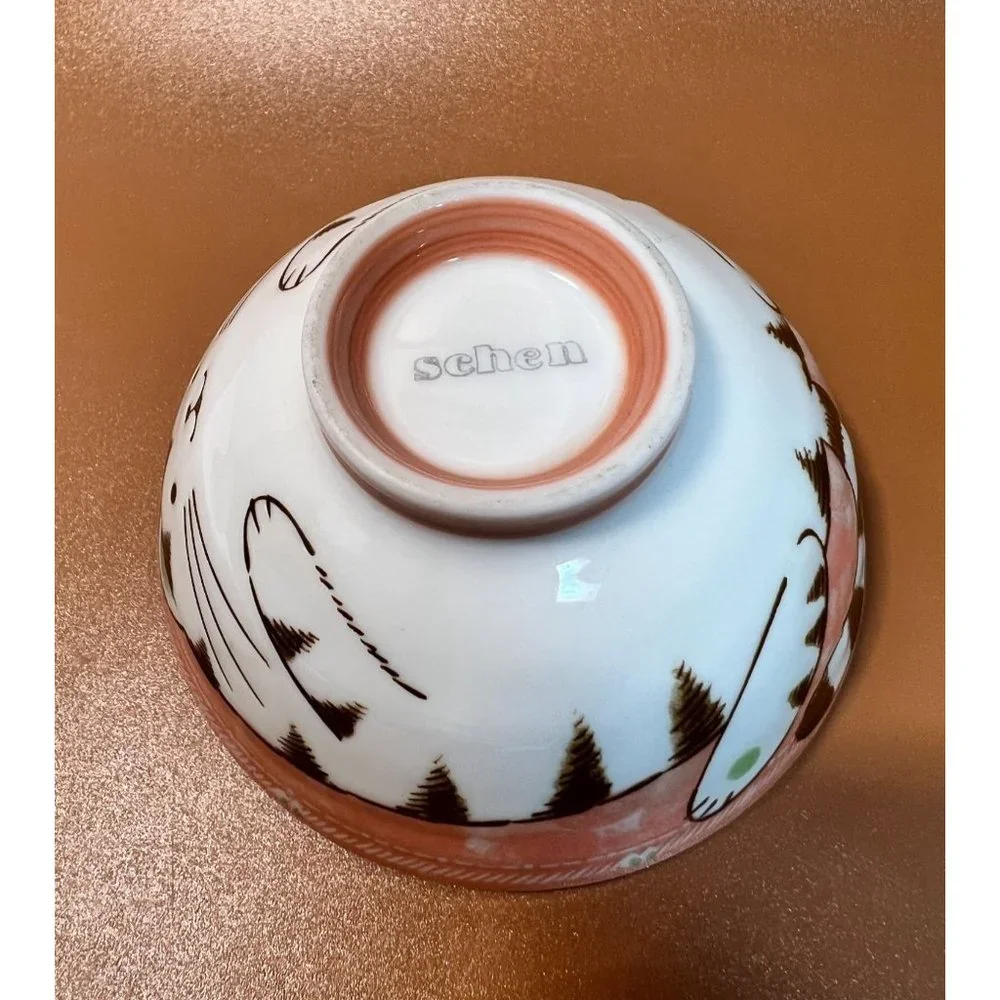 Schen Japanese Kitty Bowl Milk Kids Cat Engraved Gift Porcelain Special Smiling